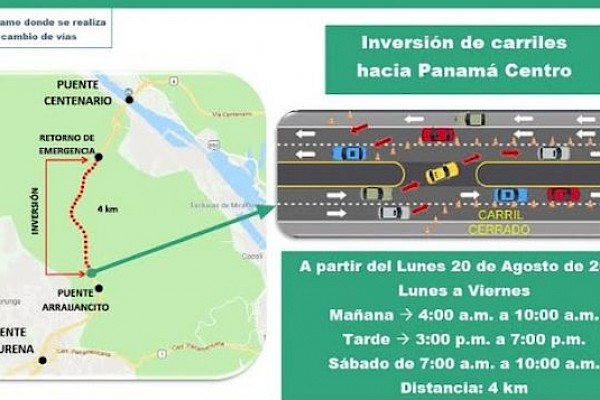 Ampliarán horario de inversión de carriles en vía Centenario