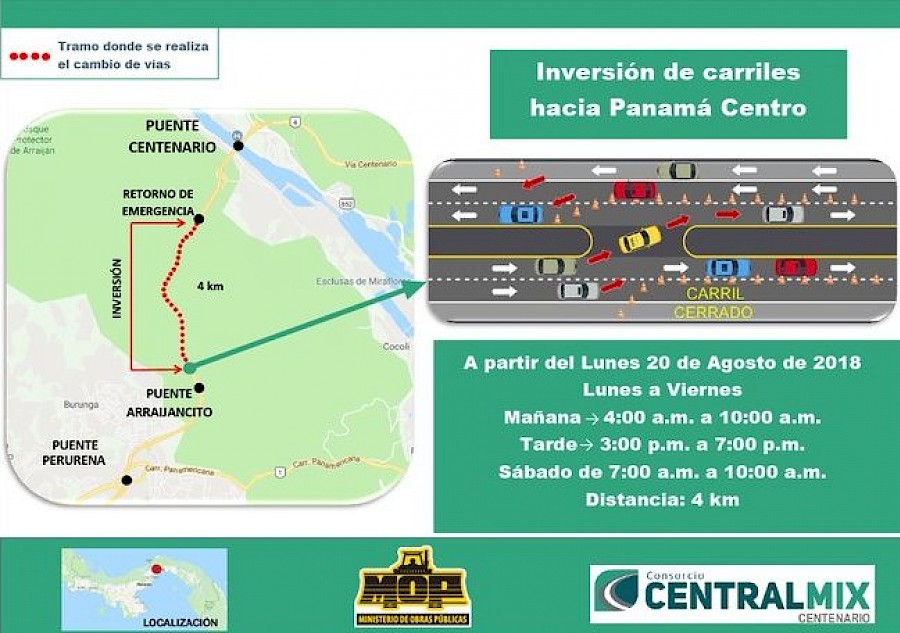 Inversión de carriles en la vía Centenario hasta el  14 de septiembre