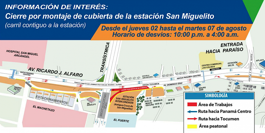 Línea 2 del Metro realizará cierre por montaje de cubierta de la estación de San Miguelito