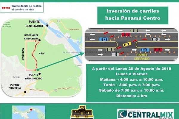 Inversión de carriles en la vía Centenario hasta el  14 de septiembre