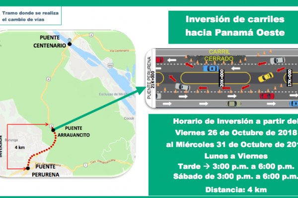 Inversión  de carriles  en el puente  Arraijancito desde el 26 de octubre