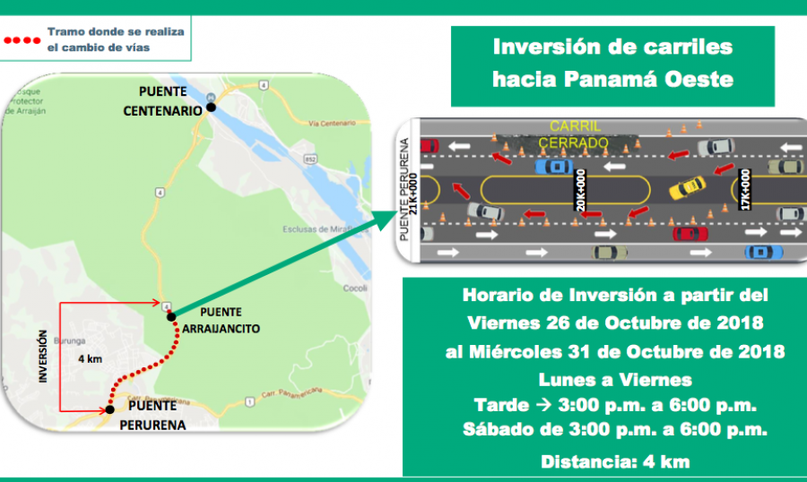 Inversión de carriles en el puente Arraijancito desde el 26 de octubre