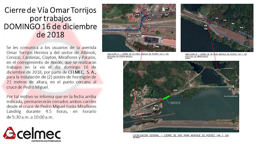 Cierre de Vía Omar Torrijos por trabajos el domingo 16 de diciembre