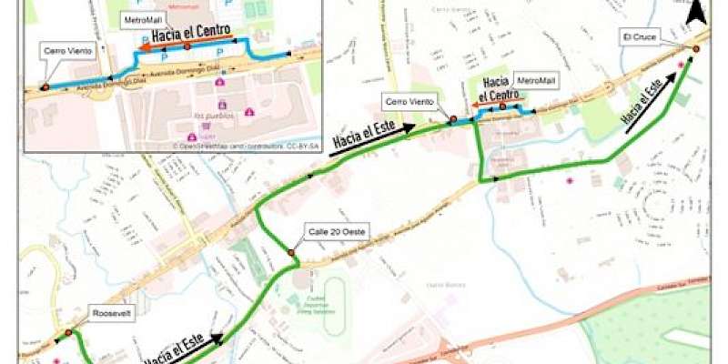 Desvíos e inhabilitación temporal de paradas de MiBus en la Av. Domingo Díaz