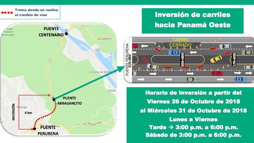 Inversión de carriles en el puente Arraijancito desde el 26 de octubre