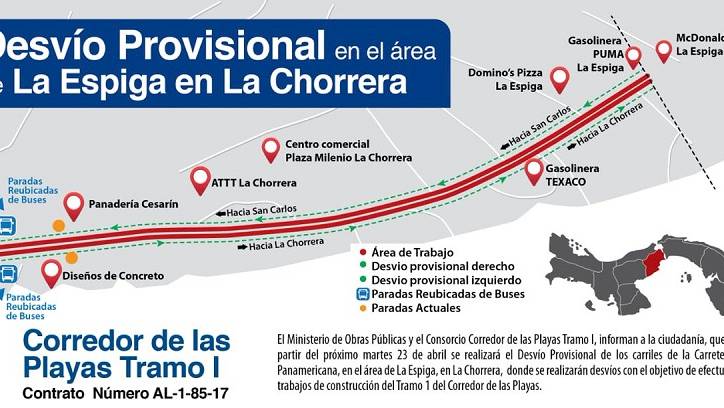 Desvío en La Espiga de La Chorrera por trabajos
