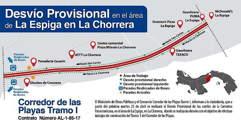 Desvío en La Espiga de La Chorrera por trabajos