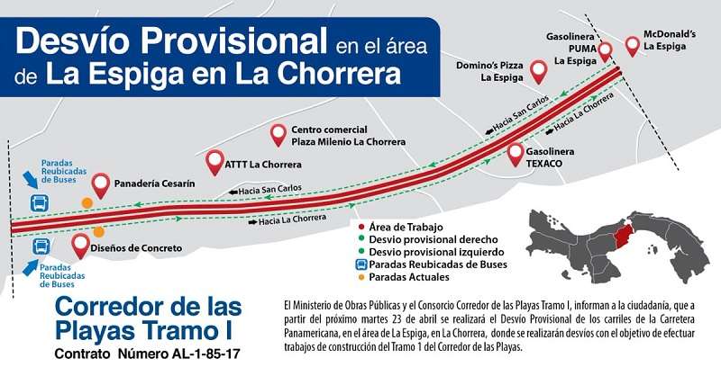 Desvío en La Espiga de La Chorrera por trabajos