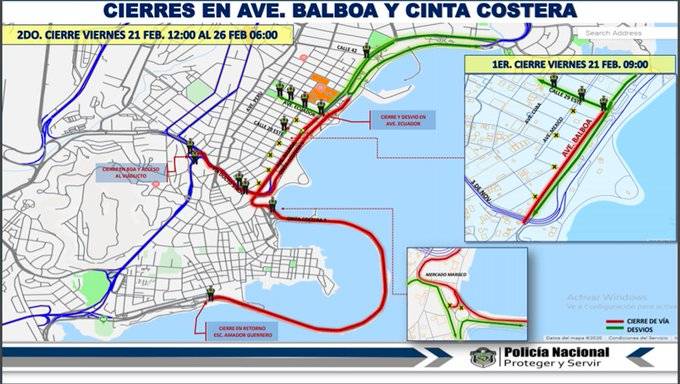Inversión de carriles y cierre de la Cinta Costera en estos carnavales