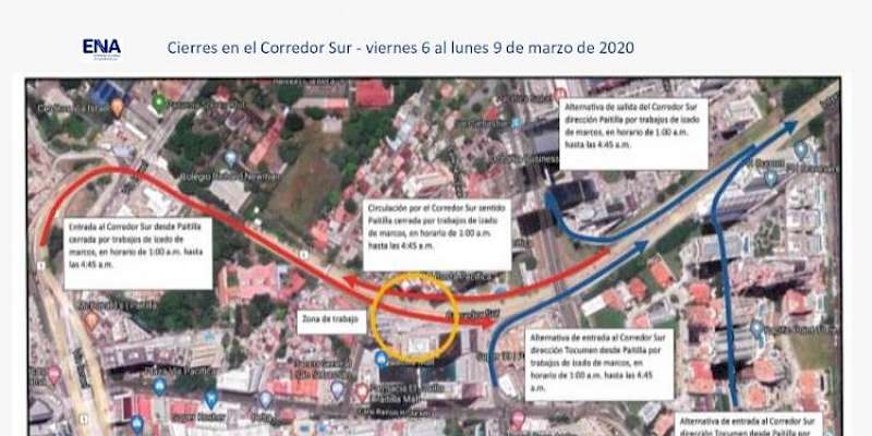 Cierres en el Corredor Sur entre el 6 y 9 de marzo