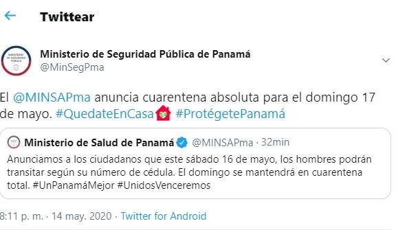 Este sábado los hombres podrán salir según su número de cédula