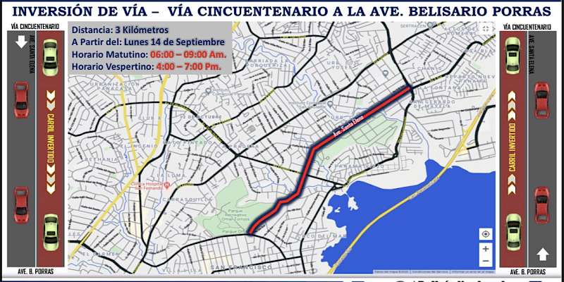 Inversión de carriles de la vía Cincuentenario a la vía Porras desde el 14 de septiembre