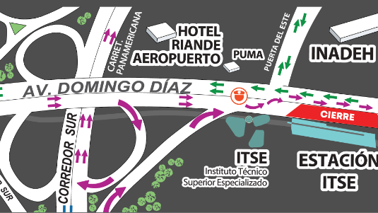 Inversión de carriles en la Ave. Domingo Díaz por la instalación del revestimiento de la cubierta de la Estación ITSE