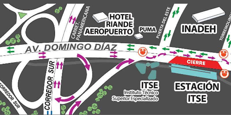 Inversión de carriles en la Ave. Domingo Díaz por la instalación del revestimiento de la cubierta de la Estación ITSE