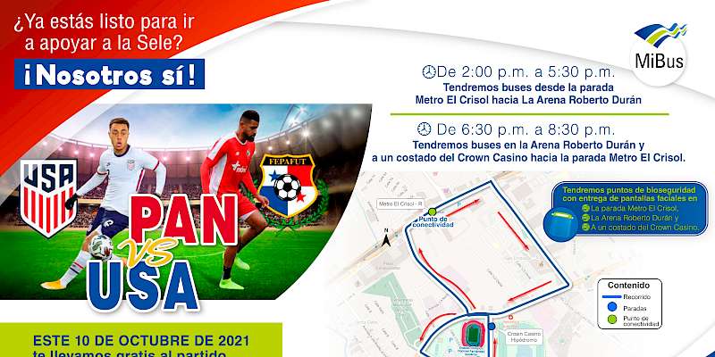 MiBus ofrece servicio gratuito hacia el partido Panamá vs EE.UU.